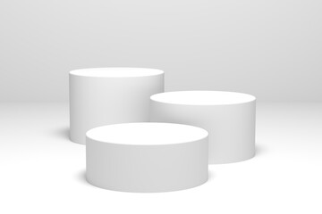 empty podium or pedestal display on white background with cylinder stand concept blank product shelf standing backdrop 3d