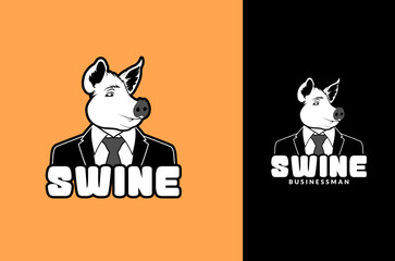 businessman pig wearing suit logo design
