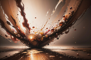 Coffee Splash. Acrylic Pour Background. Paint Swirls in Beautiful Brown and White colors. Generative AI.