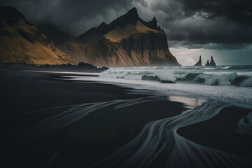 landscape black beach, generative ai