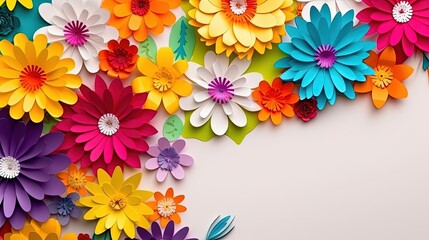 Fototapeta na wymiar Copyspace background with paper flower decor. Wallpaper template created using generative AI Tools.