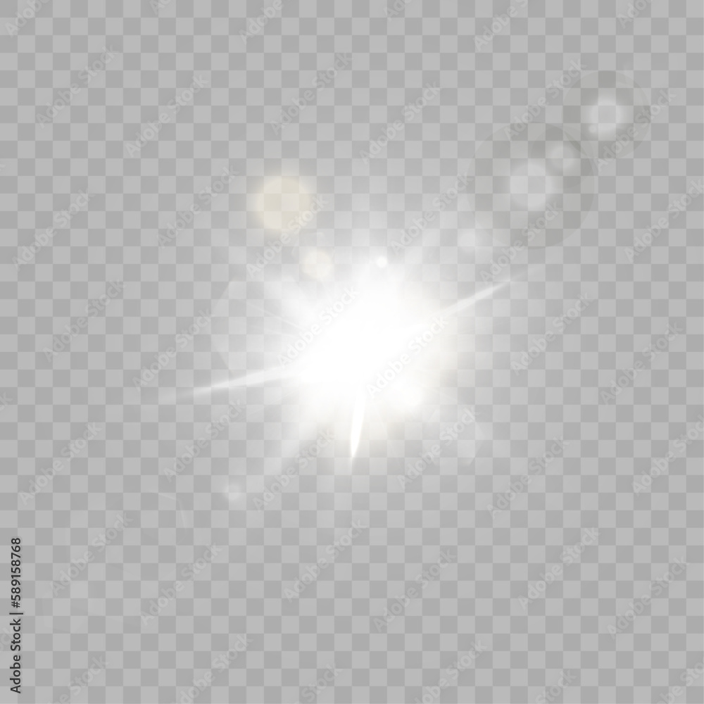 Poster bright light effect with rays and highlights for vector illustration.