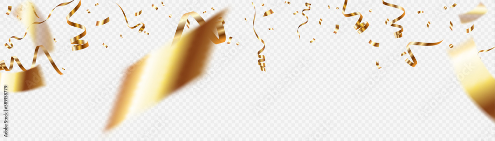 Poster falling shiny golden confetti isolated on white background. bright festive gold-colored tinsel with 