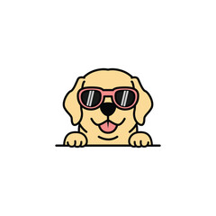 Cute labrador retriever puppy with sunglasses cartoon, vector illustration