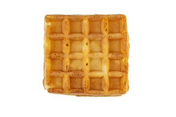 Square Belgian waffle isolated on white, transparent background,  top view, PNG