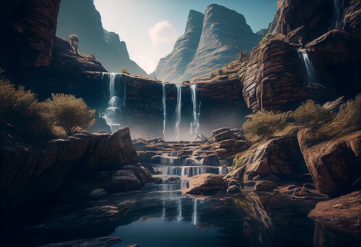 Unleashing Beauty: A Hyper-Detailed Landscape of Waterfall and Nature with Unreal Engine 5's Ultra-Wide Angle and Depth of Field , Generative ai