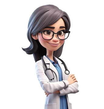 Young smiling woman doctor, medical specialist Medicine concept. Cute 3d icon people character illustration. Cartoon minimal style on isolated transparent background png. Generative ai