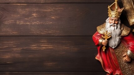 Copyspace background with saint nicholas day decor. Wallpaper template created using generative AI Tools.
