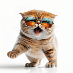 ai generated illustration of cute cat wearing sunglasses against white background