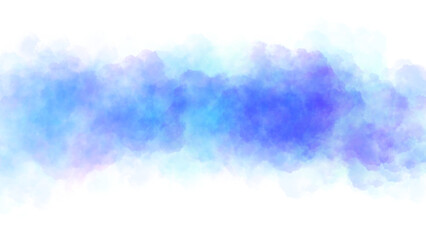 Blue puffy clouds in watercolor style on transparent background. Abstract ink smoke in bright painted colors. PNG element.