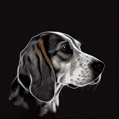 American English Coonhounds Dog Breed Isolated on Black Background. Generative AI