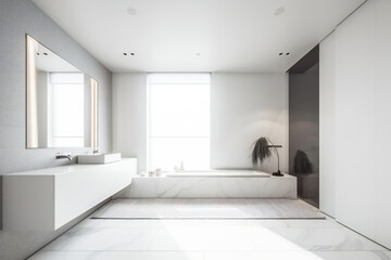 Fototapeta na wymiar Minimalist bathroom in white and beige tones. Created with Generative AI technology.
