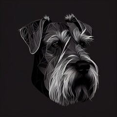 Standard Schnauzers Dog Breed Isolated on Black Background. Generative AI