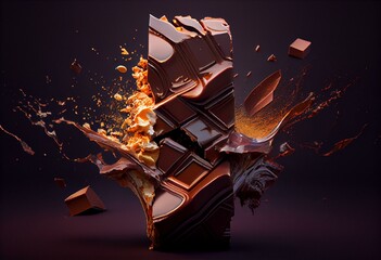 Indulgent Chocolate Bar Breaking Apart- Generative AI