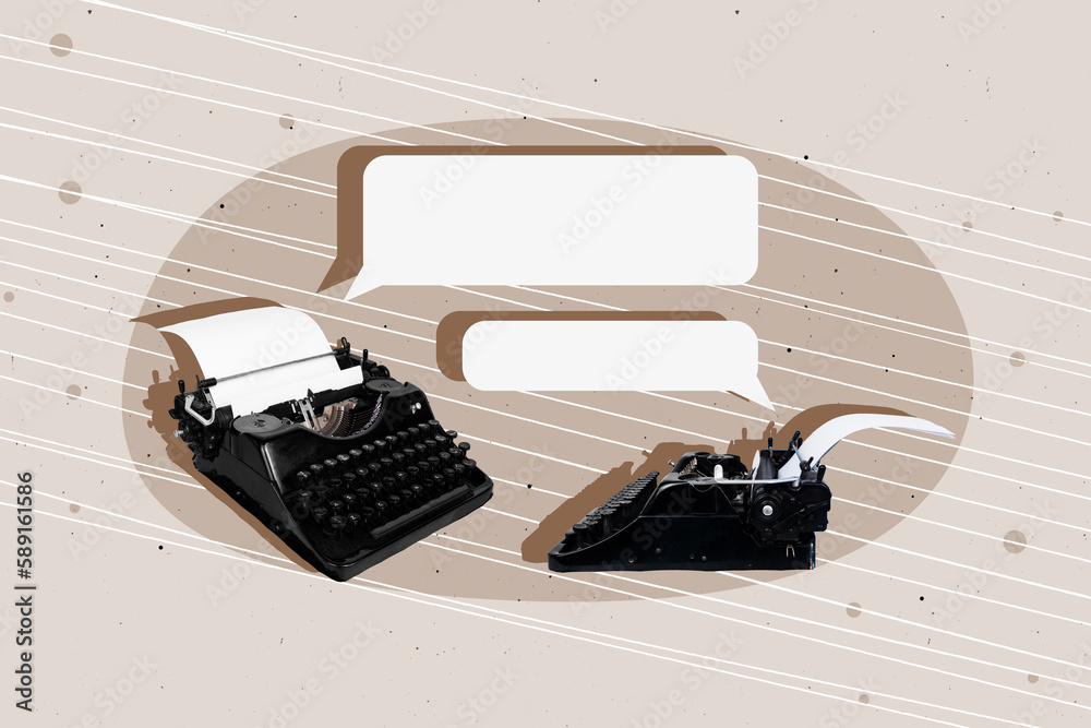 Fototapete composite creative design 3d collage of two oldschool typescript keyboards communication message sto