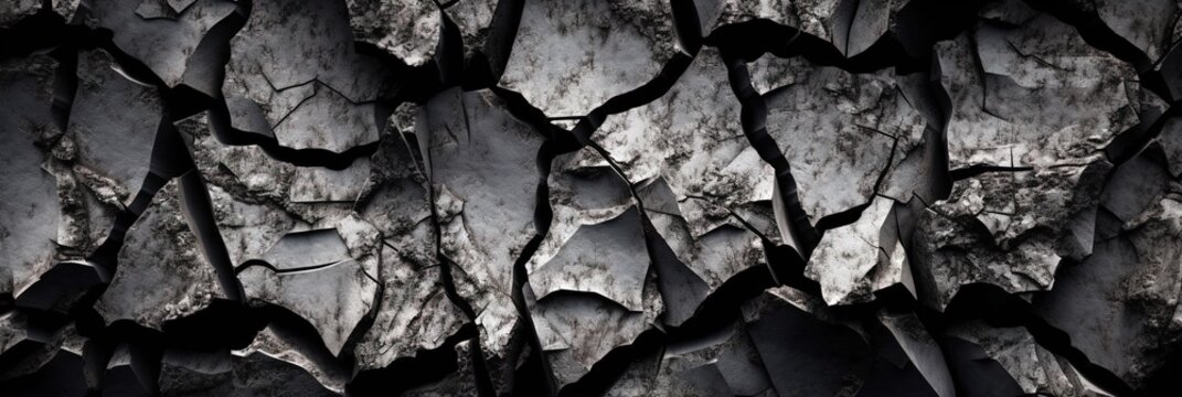 Shadowstone Grunge  A Close Up of Cracked  Damaged Black and White Rock Texture with Rough  Dark Gray Surface, Generative AI