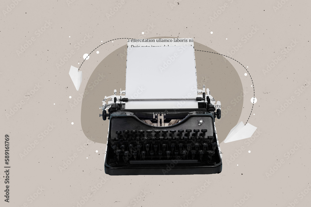 Fototapete template picture collage photo of vintage keyboard writer author newsletter message reportage fresh 