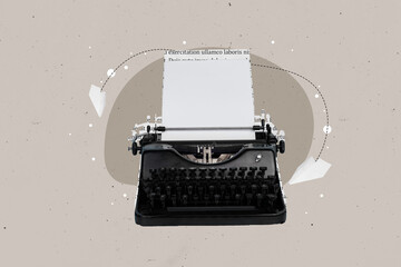 Template picture collage photo of vintage keyboard writer author newsletter message reportage fresh...