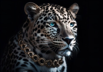 Naklejka na ściany i meble beautiful blue eyed leopard by generative AI
