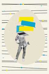 Vertical photo template collage of weird young girl laptop instead of head hold skate board...