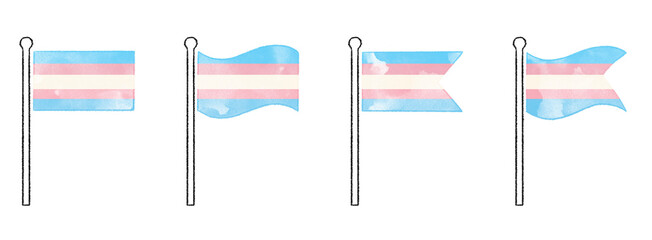 Hand drawn transgender flag watercolor paint ink texture illustration vector set symbol icon pink white blue trans pride flag of LGBT organisation LGBTQ inclusive