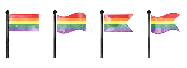 Hand drawn lesbian gay bisexual and transgender flag watercolor paint ink texture illustration vector set symbol icon rainbow pride flag of LGBT organisation LGBTQ inclusive