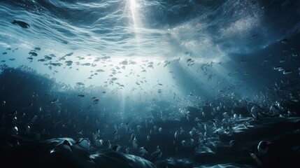 Abstract Northern Seascapes: Tim Walker's Serene Underwater Photography of Penguins, Fish, and Floating Icebergs in Chilly Blue Waters, Generative AI