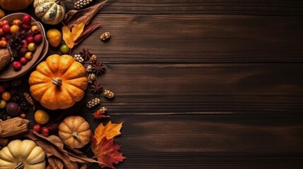 Copyspace background with thanksgiving decor. Wallpaper template created using generative AI Tools.