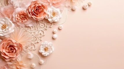 Copyspace background with wedding decor. Wallpaper template created using generative AI Tools.