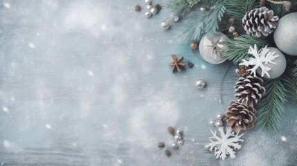 Obraz na płótnie Canvas Copyspace background with winter decor. Wallpaper template created using generative AI Tools.