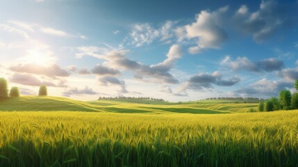 Obraz premium Rural landscape with wheat field. Generative AI
