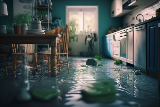 flooded in interior house, Generative AI
