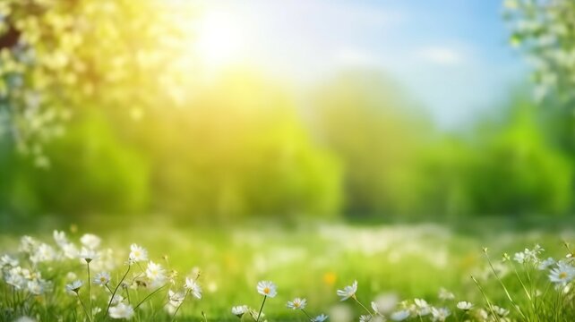 The background of wildflowers in summer or spring with a blurred backdrop golden sunlight and beautiful natural skies. AI-generated images