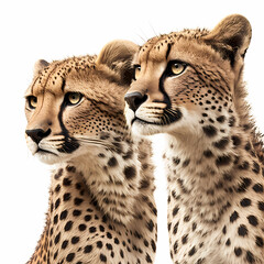 Cheetah (Acinonyx jubatus) in front of white background, AIi generated