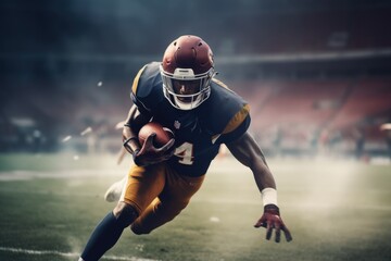 American Football Player Scores a Touchdown.American football player celebrates scoring a touchdown in front of a roaring stadium crowd Generative AI - obrazy, fototapety, plakaty