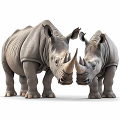 Fototapeta premium Rhinozerosse, threatened animal species with horn, ai generated