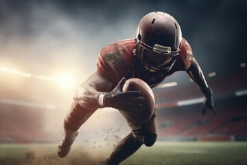 American Football Player Scores a Touchdown.American football player celebrates scoring a touchdown in front of a roaring stadium crowd Generative AI