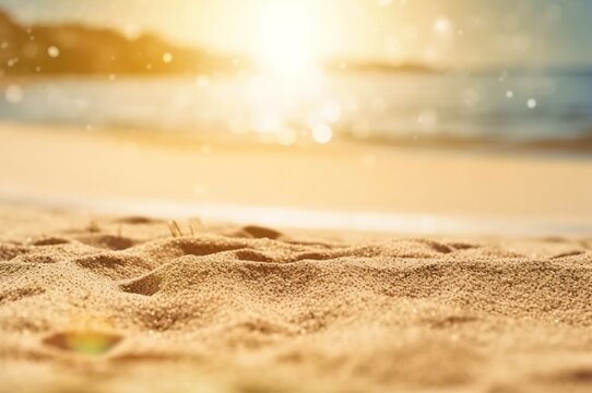 Images of summer sand against blurred backdrops sea and sky Beautiful nature. AI-generated images