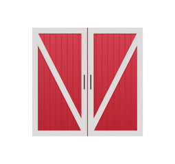 Red wooden barn door front view and farm warehouse building cartoon concept horizontal flat illustration.	
