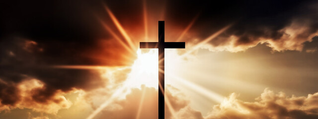 Fototapeta na wymiar The cross of God in the rays of the sun. Generative AI