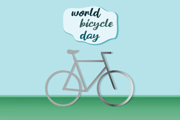 world bicycle day. postcard in paper-cut style