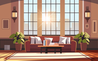 creative empty no people apartment modern loft interior of open space home office with furniture for corporate or freelance work