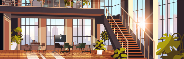 creative empty no people apartment modern loft interior of open space home office with furniture for corporate or freelance work