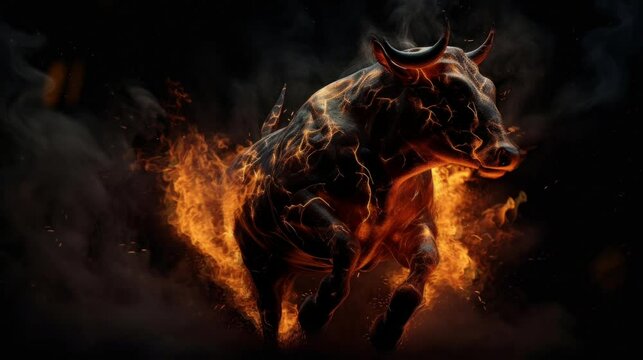 Bull running on fire. Business bull market concept. Ai generated