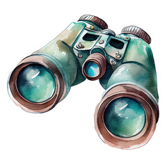 Binoculars illustration watercolor with transparent background. Generative AI