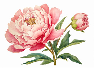 Watercolor illustration of a pink peony flower