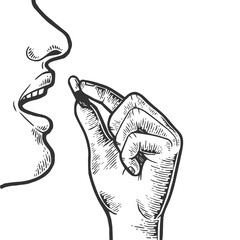 Man takes pill medication sketch engraving PNG illustration with transparent background