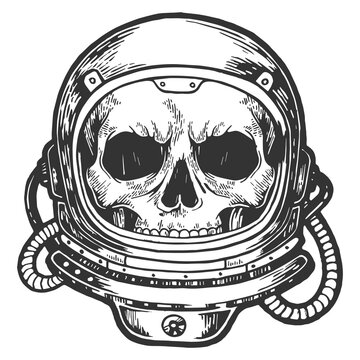recommend clip art: Human skull in astronaut helmet sketch engraving PNG illustration with transparent background