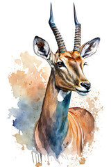 Illustration impala in watercolor. Animal on a white background, generative AI - obrazy, fototapety, plakaty
