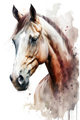 Illustration horse in watercolor. Animal on a white background, generative AI